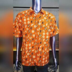 Baltimore Orioles XL Hawaiian Shirt Orange Floral MLB